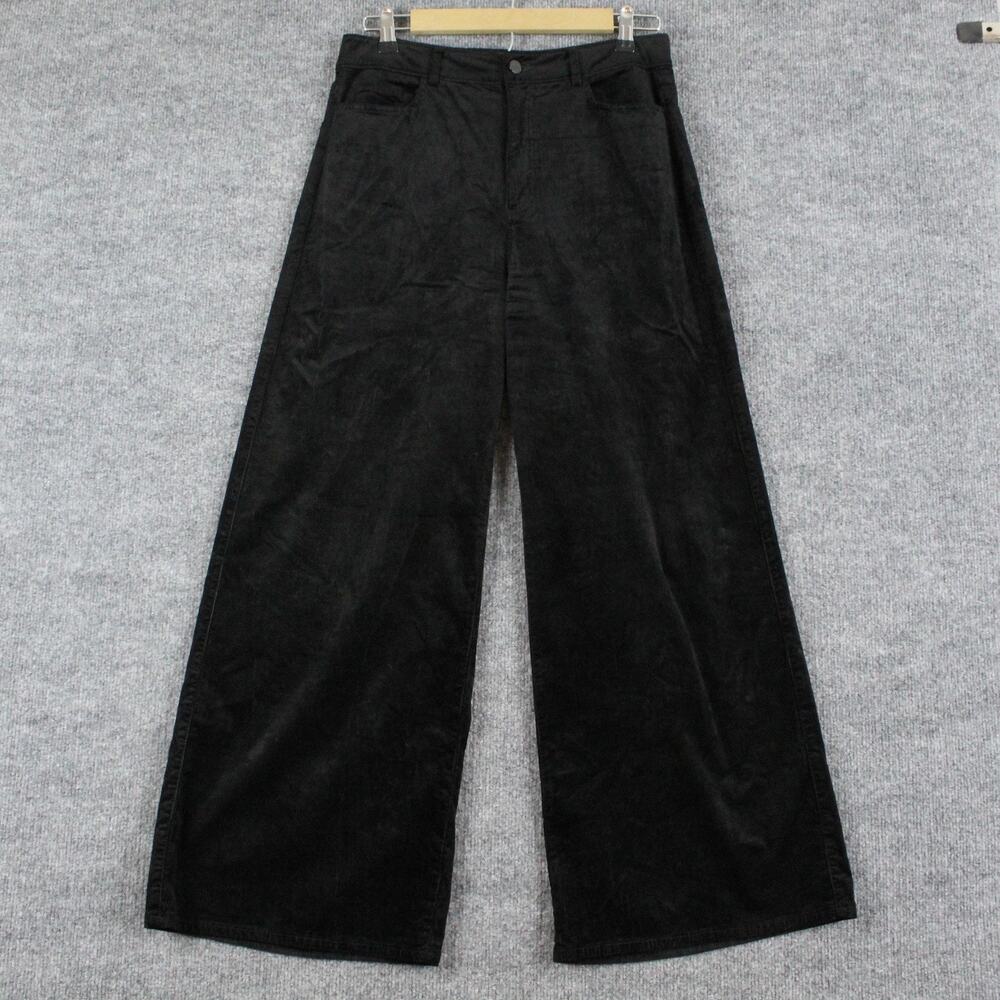 Paige Pants Womens 29 Harper Ankle Wide Leg Black Velvet Corduroy High Rise Chic - Picture 5 of 16